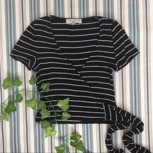 Urban Outfitters Black and White Striped Wrap Top